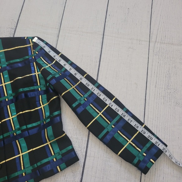 Talbots Womens 6P Evening Jacket Black Green Blue Ribbon Plaid Metallic Gold - Picture 3 of 7